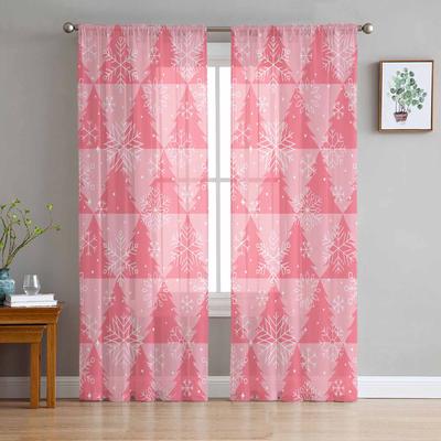Christmas Pink Christmas Tree Texture Snowflakes Sheer Curtains Modern Gauze Curtain for Living Room Bedroom Voile Yarn Curtains