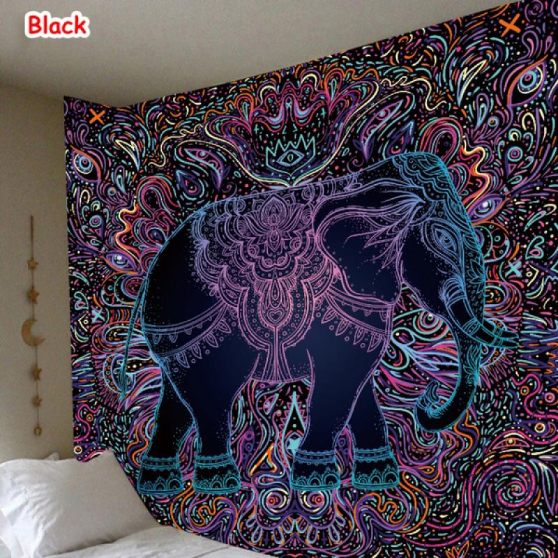 Tapiz De Pared Bohemio 150x230 Cm - Diseño Cielo Estrellado Mandala Elefante, Para Dormitorio O Salón