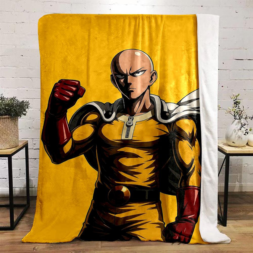 Bald Hero in Yellow Suit Posing Artwork Blanket Flannel blanket for bedroom, living room, sofa, and nap sofas.