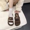 2025 autumn and winter new fashion versatile flat bottom one-word slippers women wear casual and comfortable fluffy slippers women