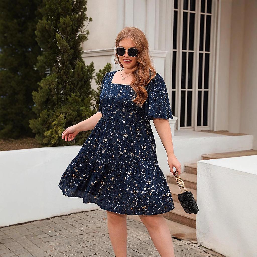 Hot Stamping Print Plus Size Casual Cocktail Party Dress - Women's Clothing