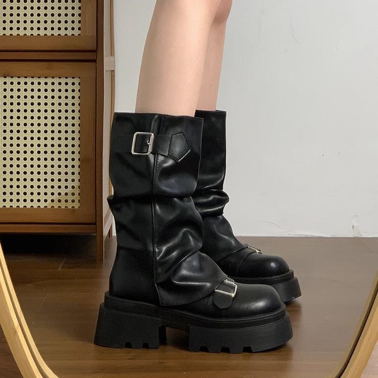 Brown Versatile Thick-soled Heightening Martin Boots Women's 2025 New Spring and Autumn Winter Retro Maillard Medium Boots