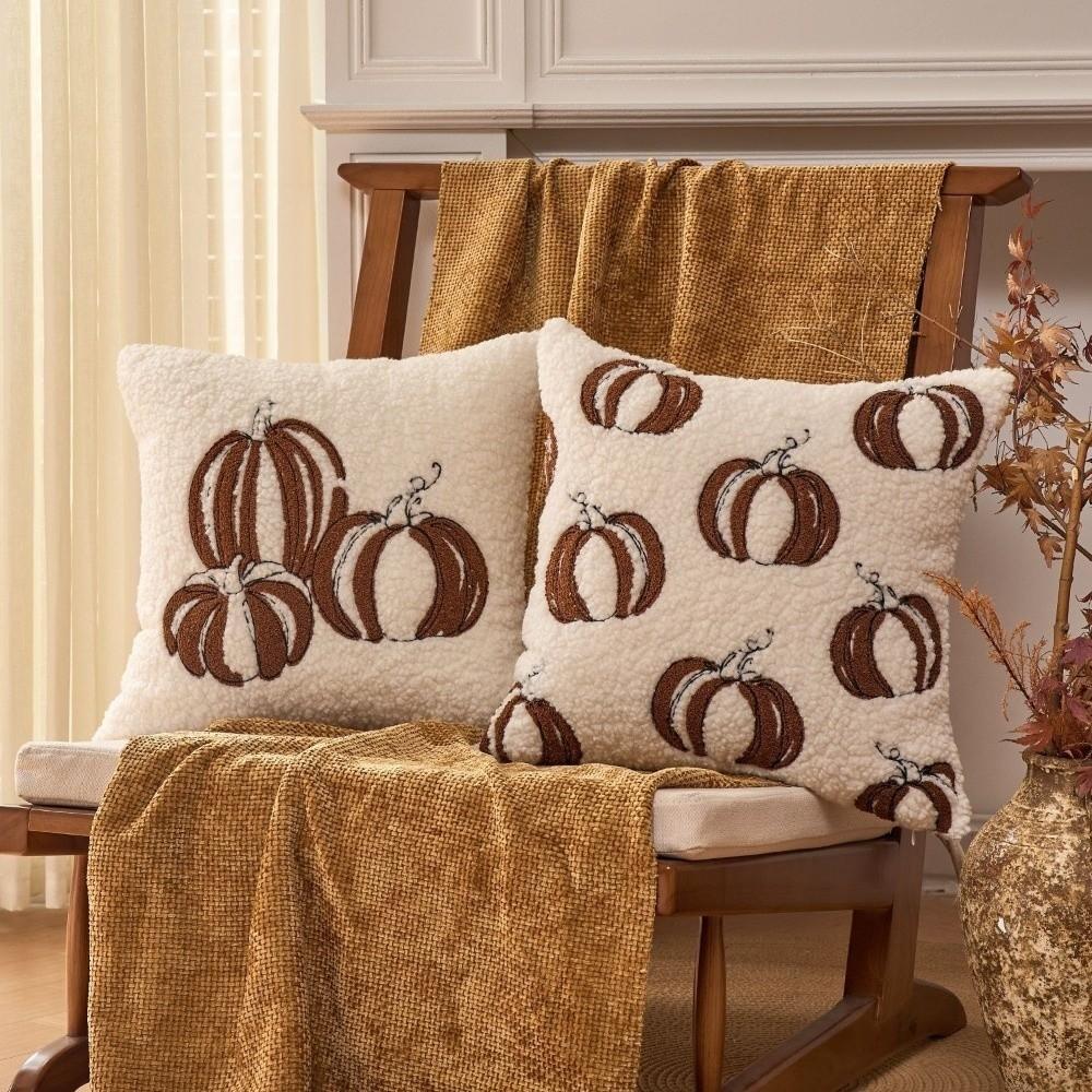 Polyester Throw Pillow Covers Embroidered Pumpkin Fall Pillow Covers  Sofa Decor