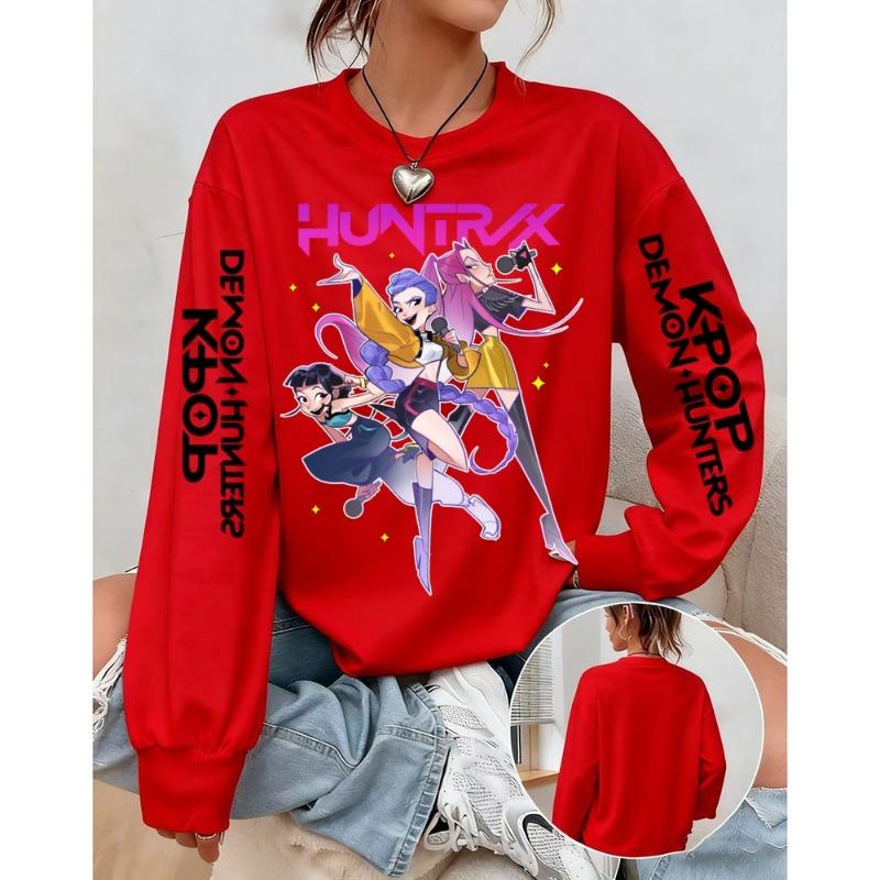 Fashion Women's T-shirt Demon Hunters Anime Print Girl Daily Casual Pullover Spring And Autumn Long Sleeve Sweatshirt Women's Top Tees Clothing