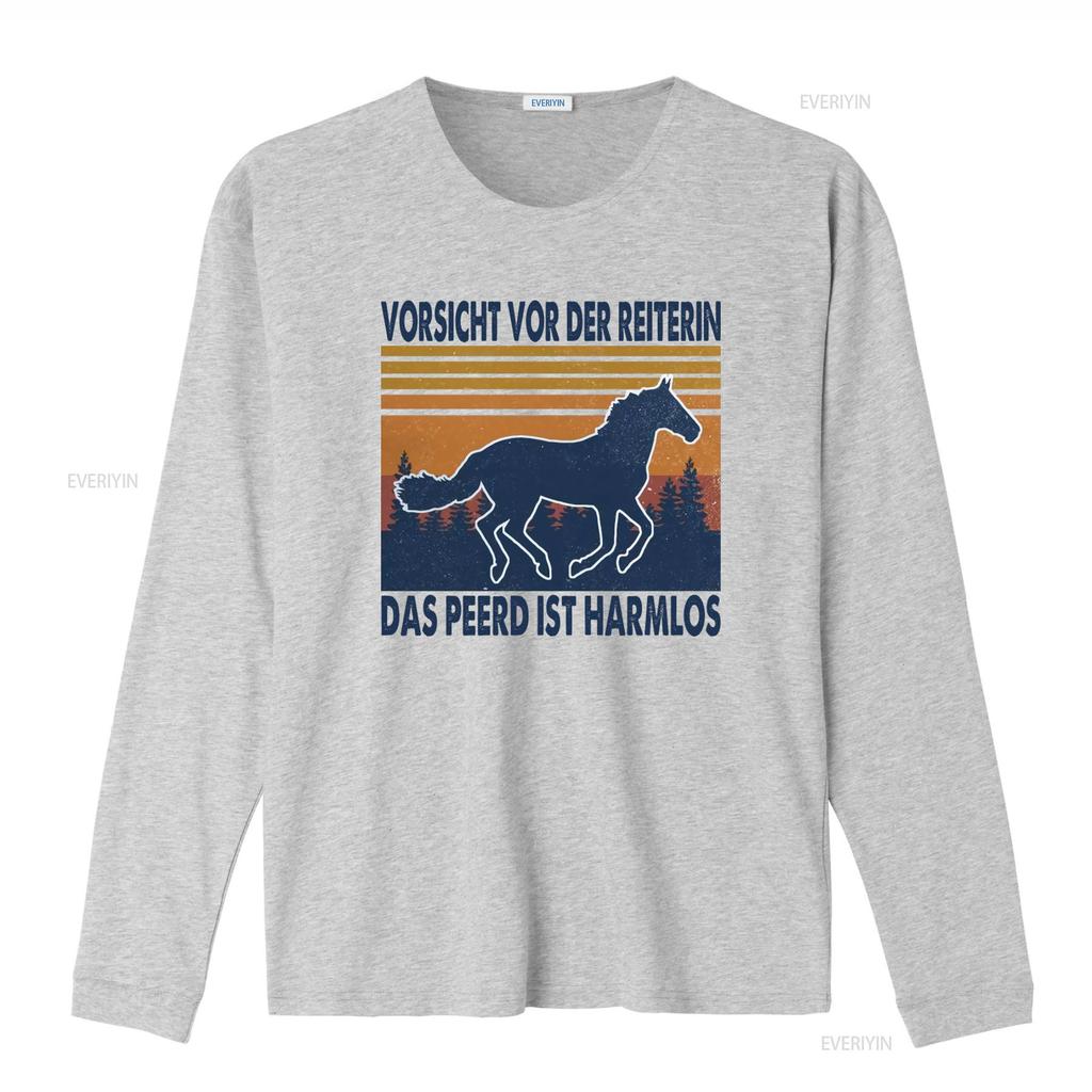 Horse Vorsicht Vor Der Reiterin Das Pferd Ist Harmlos T Shirt Print vintage Washed Unisex Slightly Casual Top For Everyday Wear