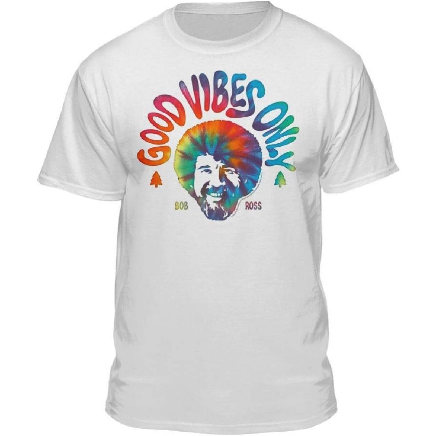 Bob Ross Official Good Vibes Only Men s Colorful White T-shirt (X-Large) S белый