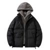 Large size fake two-piece cotton-padded clothes, men's trend loose and thickened fleece, solid color hooded clothes, simple cotton-padded jacket