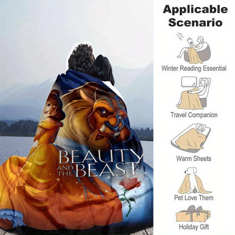 1pc Beauty and The Beast Printing Blanket - Soft, All-Season Throw for Office Blanket, | Personalized Gift with Adorable Cartoon Design