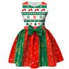 Kids Girls Cartoon Santa Claus Christmas Tree Elk Snowflake Print Bow Sleeveless Casual Dress