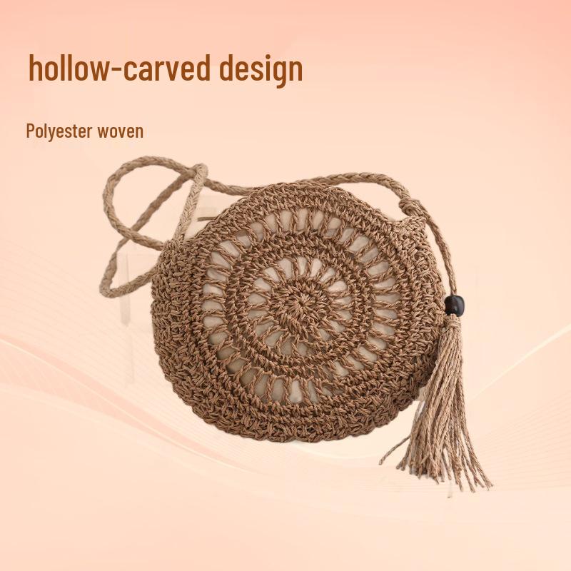 

2024 Women s Fashion Woven Tassel Hollow Round Straw Crossbody Bag 001