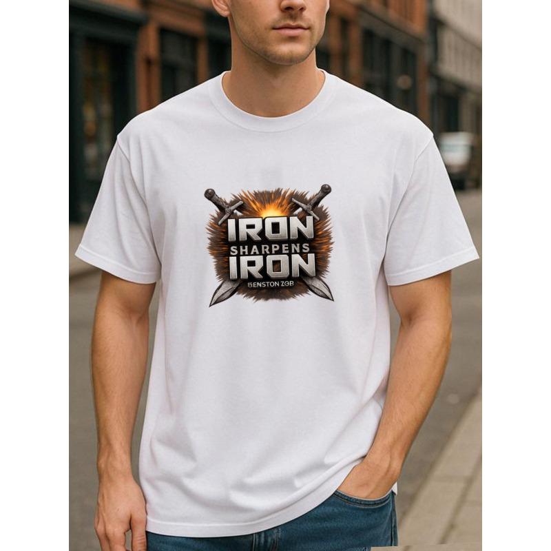 European sizes "Iron Grinding Iron" Cross-sword Logo Hard-core Inspirational Summer Fashion T-shirt, Comfortable and Breathable Casual Sports Top
