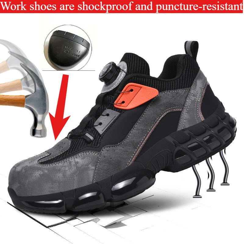 

Rotating Button Safety Shoes Men Anti-smash Anti-puncture Work Shoes Fashion Men Safety Sport Shoes Security Protective BootsMen 37 чёрный