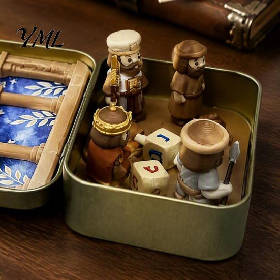 Religious Home Decoration Hanukkah Miniature Diorama Scene Box, 3D Printed Pocket Figurine Set with Decorations Storage Case, Menorah Micro