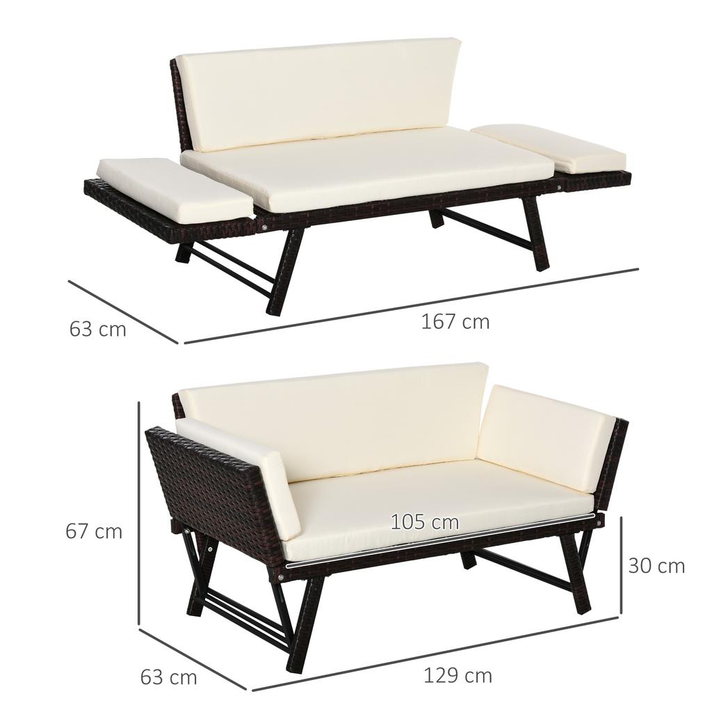 Poly Rattan Garden Sofa 2-Seater Garden Furniture Lounge Sofa Garden Bench Garden Lounger Foldable Armrests Steel Brown 129 X 63 X 67 Cm
