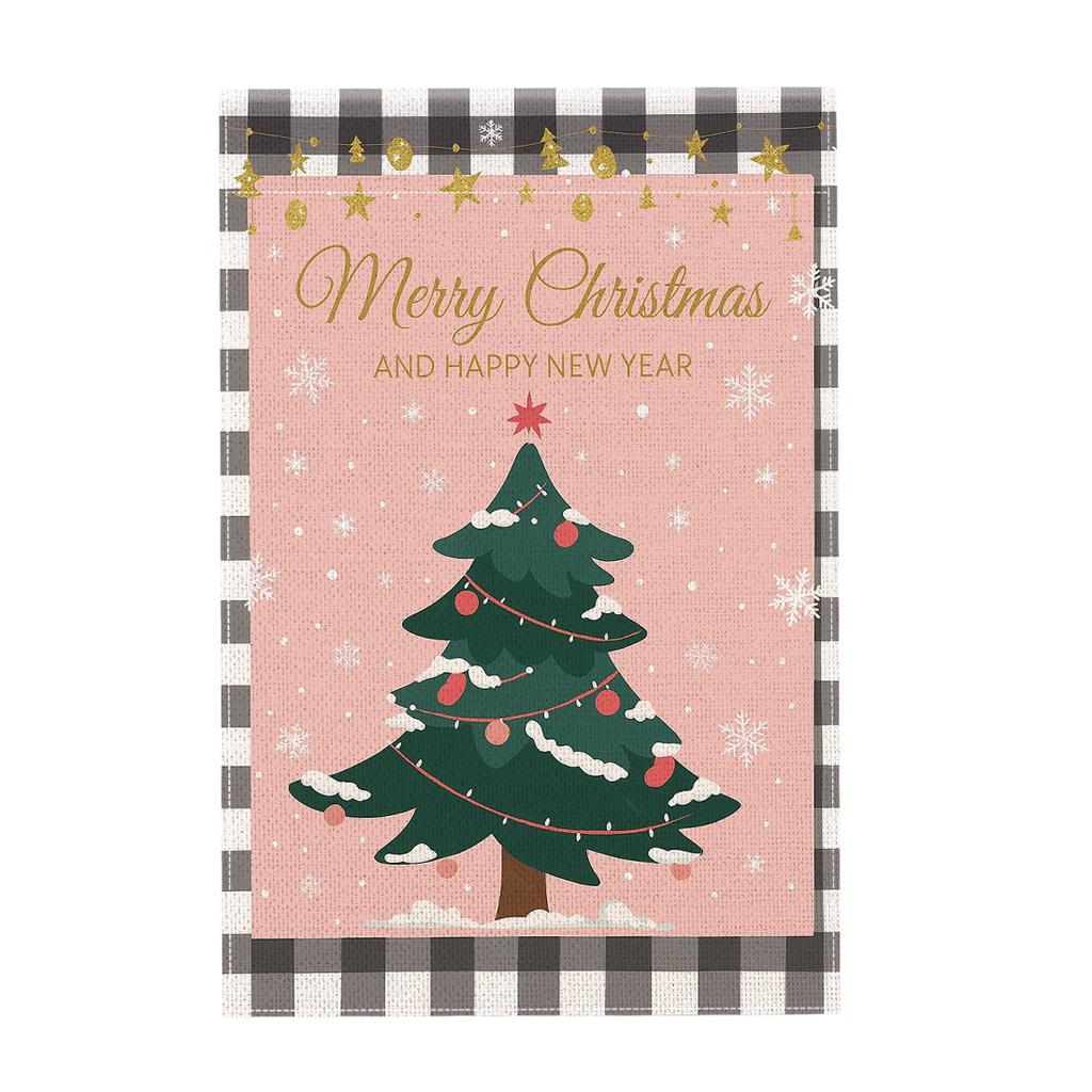 Merry Christmas Hanging Flags Garden Flag Banner Santa Claus Double-sided Printing Faux Linen Flags Home Garden Decoration