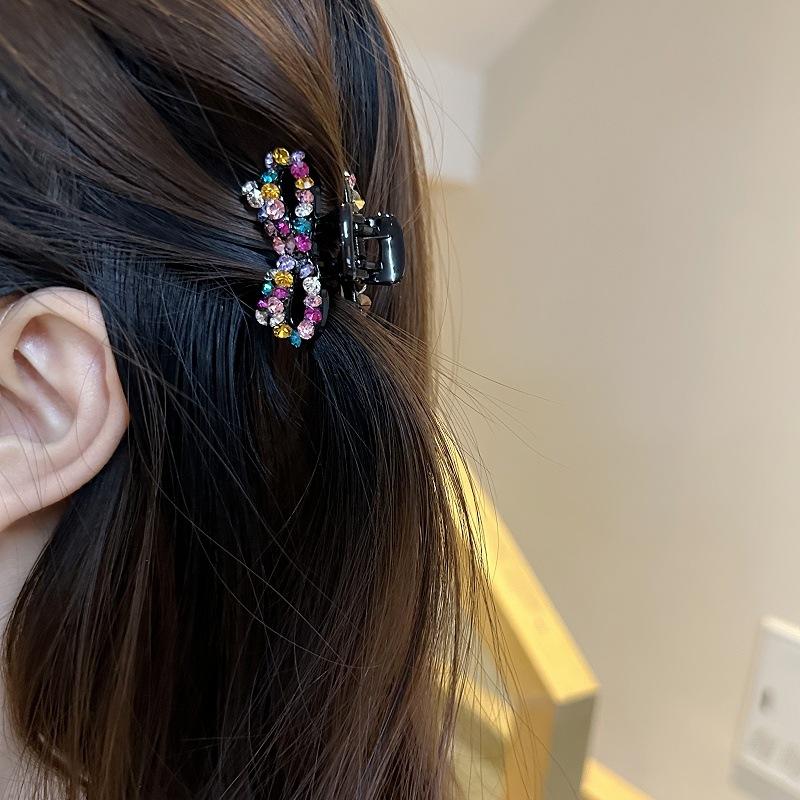 Korean Hair Accessories: High-Quality Rhinestone Hair Claw with Elegant Bow, Small Claw Clips for Women