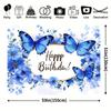 2D Flat Blue Butterfly Birthday Banner Watercolor Floral Happy Birthday Backdrop for Party