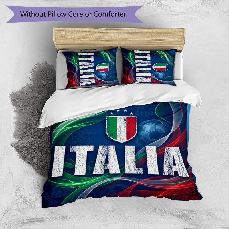 Italy Football Printed Bedding 3 Piece Set Cozy Breathable Bed Cover Set as Housewarming Holiday Gift