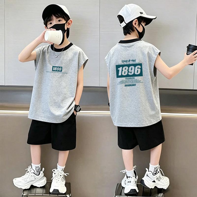 Boys' Stylish Cotton Color Block Vest & Shorts Set – Summer Two-Piece Casual Outfit