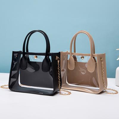 Bag Women 2025 New Transparent PVC with Leather Chain Crossbody Handbag Casual Small Bag