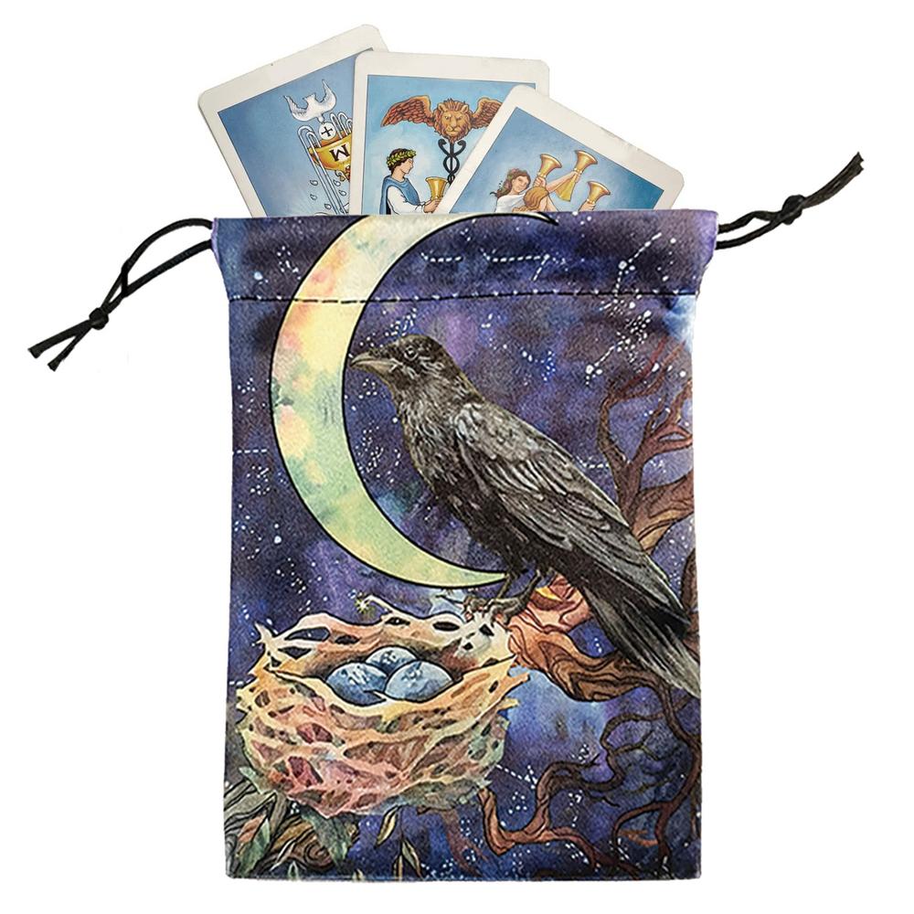 Drawstring Organizer Bags 5X7Inches Tarot Deck Drawstring Storage Bags Small Multifunctional Soft Jewellery Bags Crow Animal