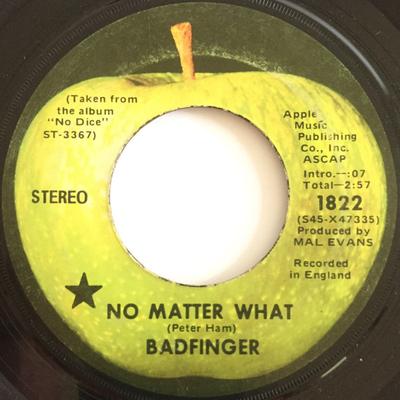 7-tums Skiva BADFINGER - No Matter What / Carry On Till Tomo 1822 APPLE 1970 US Rock Begagnad