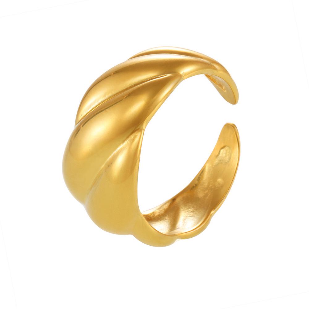 Xin Yi Xin 18K Gold Plated Geometric Twill Open Ring for Women - Stainless Steel, Non-Fading Luxury Jewelry.