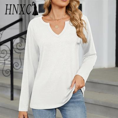 Women's Fashion Casual Autumn Winter Solid Color Print Long Sleeve V Neck Blouses & Shirts