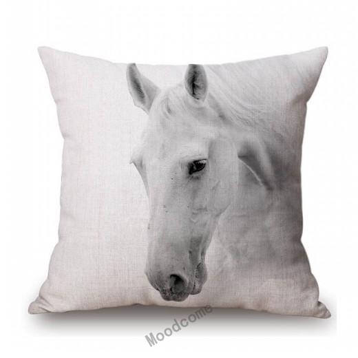 White Horse Royal Court Horsemanship Club Decoration Art Sofa Throw Pillow Case Black White Elegant Linen Pony Cushion Cover