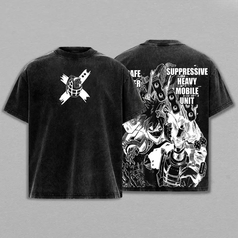 

Hot Anime My Hero Academia Bakugou Katsuki Print T-shirt Men Short Sleeve Clothing Cotton Tshirt Retro Washed T Shirt Manga Tops S чёрный