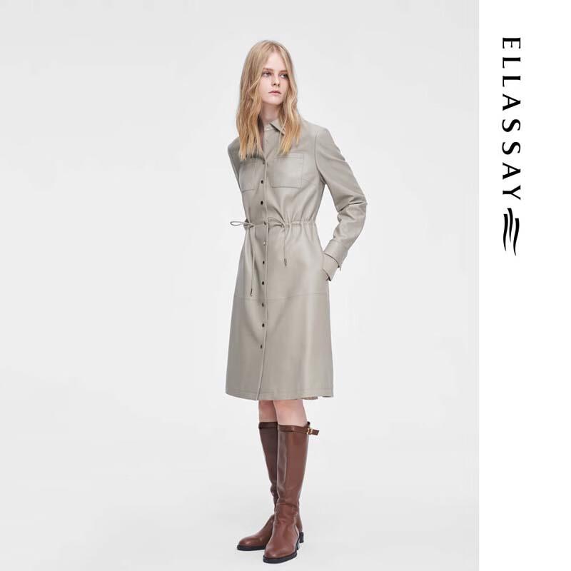 ELLASSAY Women's Ruched Slim Mid-Length Leather Jacket EWW351X00400