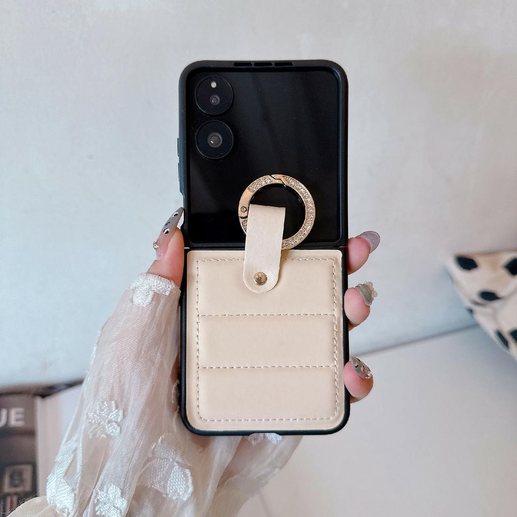 For Xiaomi Mix Flip 2 Case Case Down Jacket Style Rhinestone Decor Ring Holder Leather Coated PC Phone Cover