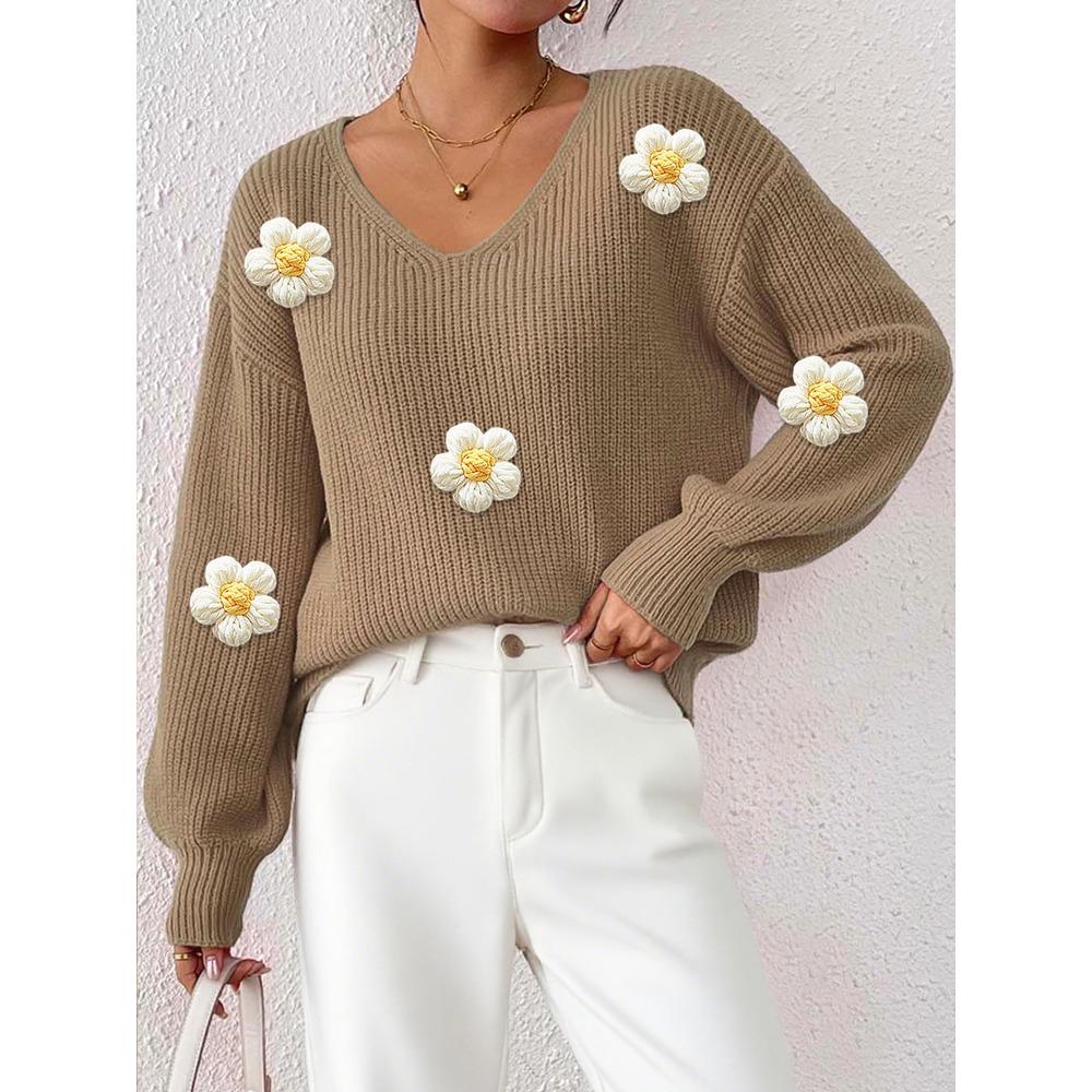 Autumn/Winter Women’s Pullover: Hand-crocheted, 3D-paneled, Statement Deep-V-neck Pullover