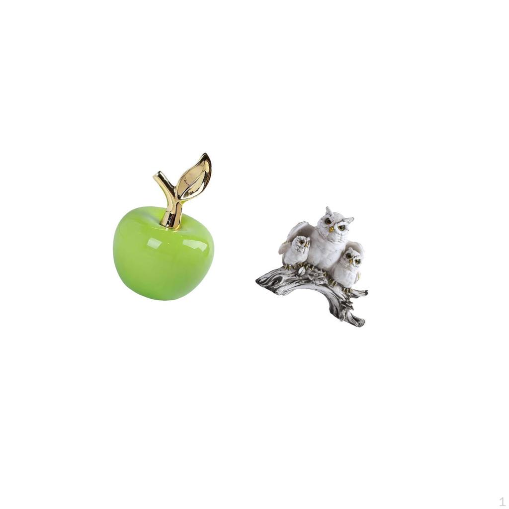 Ceramic And Owl Figurine Sculpture Fruit Statue Ornament for Home Cafe Office Living Room Study