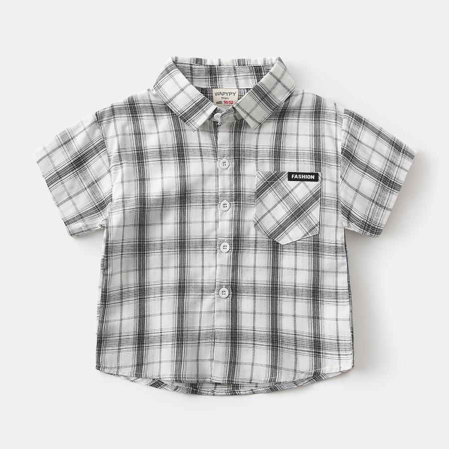 Мальчишеская клетчатая летняя рубашка с коротким рукавом - Повседневный топ для малыша 120 cm