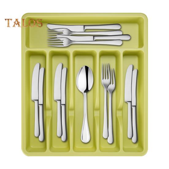 Cutlery Drawer Organizer Tray 6 Compartment Plastic Storage Box for Kitchen Utensils Forks Spoons Cutter Sturdy BPA-Free Divider Holder