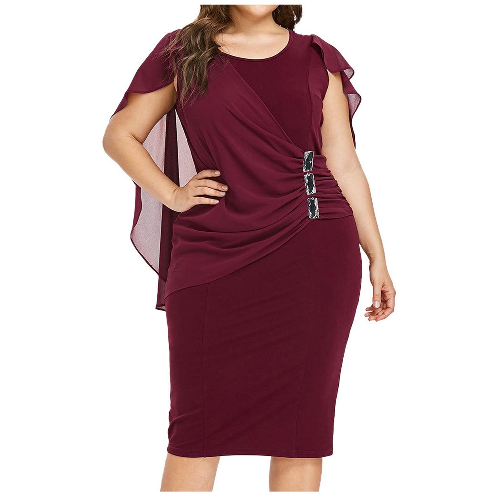 

Fashion Women Casual Chiffon Plus Size Sleeveless Loose Dress XXXL винний