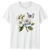 White Flowers Butterflies Nature Floral Unisex Mens Womens Graphic Tee Shirt