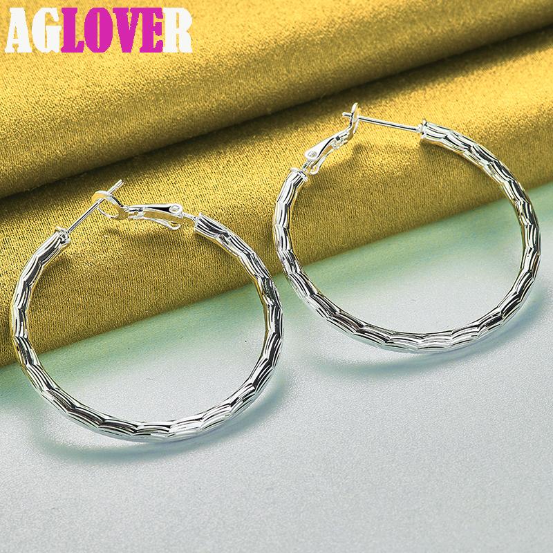 925 Sterling Silver Wave 40mm Hoop Earring Jewelry