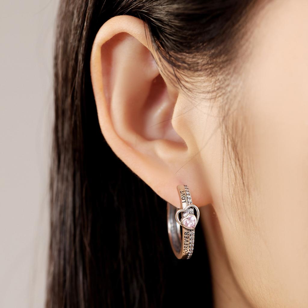 Orstarry S925 Silver Earring FOREVER Love Heart Earrings for Women Birthday Valentine's Day Gift Silver Jewelry