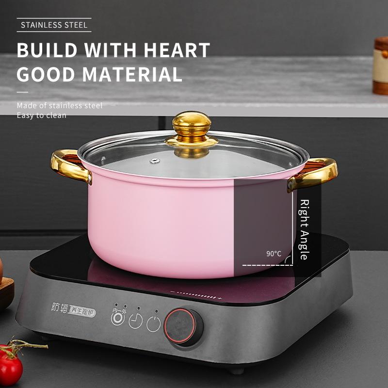 Pentola Antiaderente in Acciaio Inossidabile, Manico Placcato Oro, Doppio Fondo, Pentola per Zuppa, Lattiera, Set Combinato Padella, 12 Pz