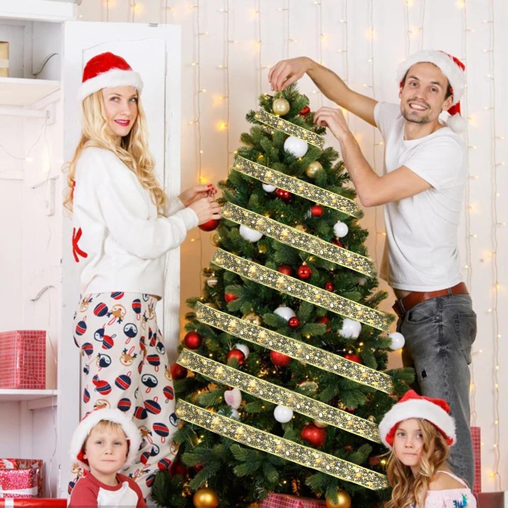 Led Elegant Warm Christmas Ribbon Lights With Glittering Double Layer Design For Holiday Cheer