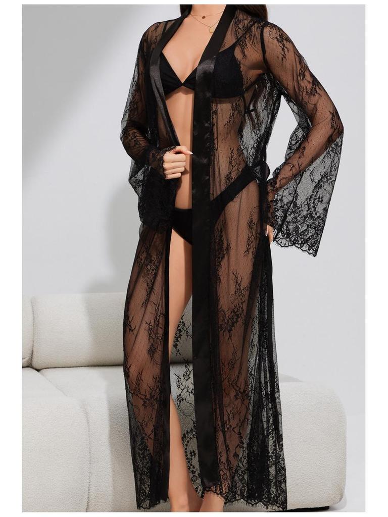 Yaoting Lace Robe: Sexy Long Nightgown Bathrobe Homewear Pajamas 3577