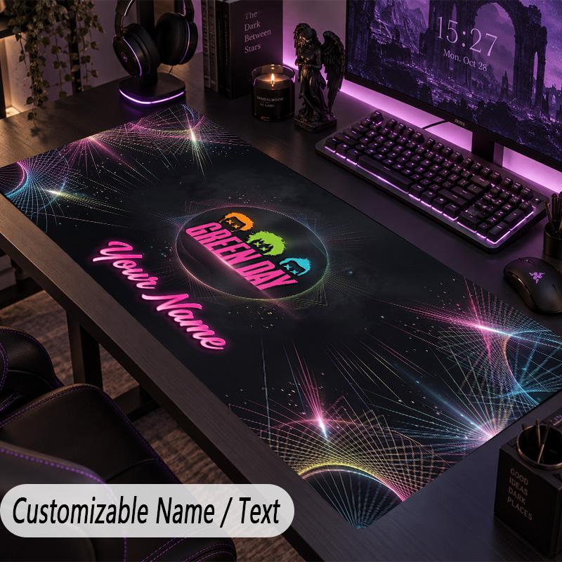 Large Mouse PadGreen Day Custom Name Text Personalized Desk Mat Non Slip Gaming Pad