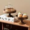 Holz-Kuchenplatte Akazien-Obstteller mit Glasabdeckung Staubdichte Dessert-Ständer für Wohnzimmer zu Hause