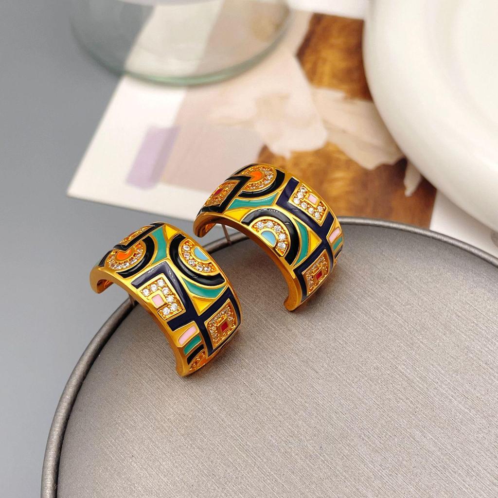High-End Retro Enamel Zircon Earrings - Unique European & American Style