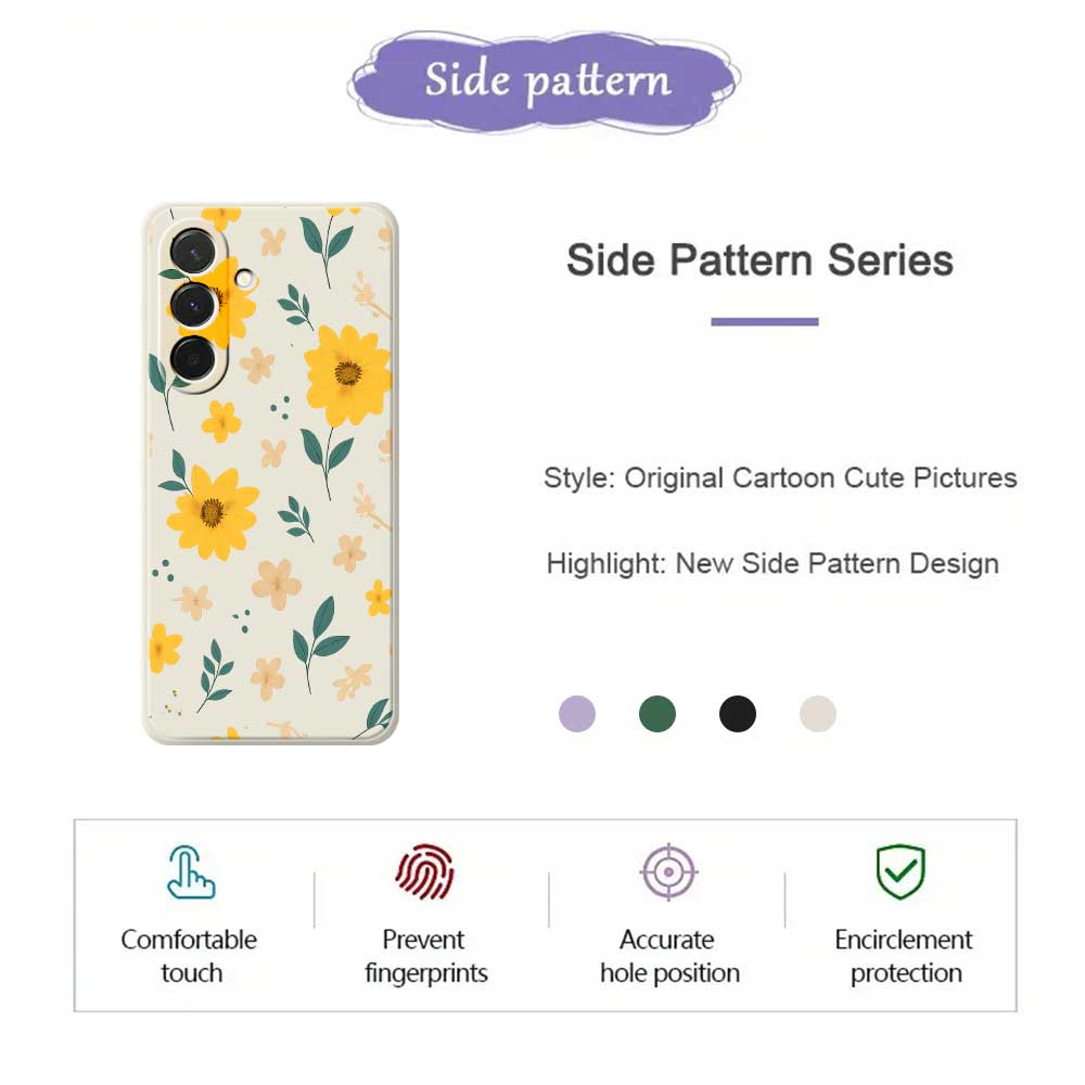 For Samsung Galaxy A36 5G Case Yellow Floral and Leaves Pattern Printing Straight Edge TPU Phone Back Cover