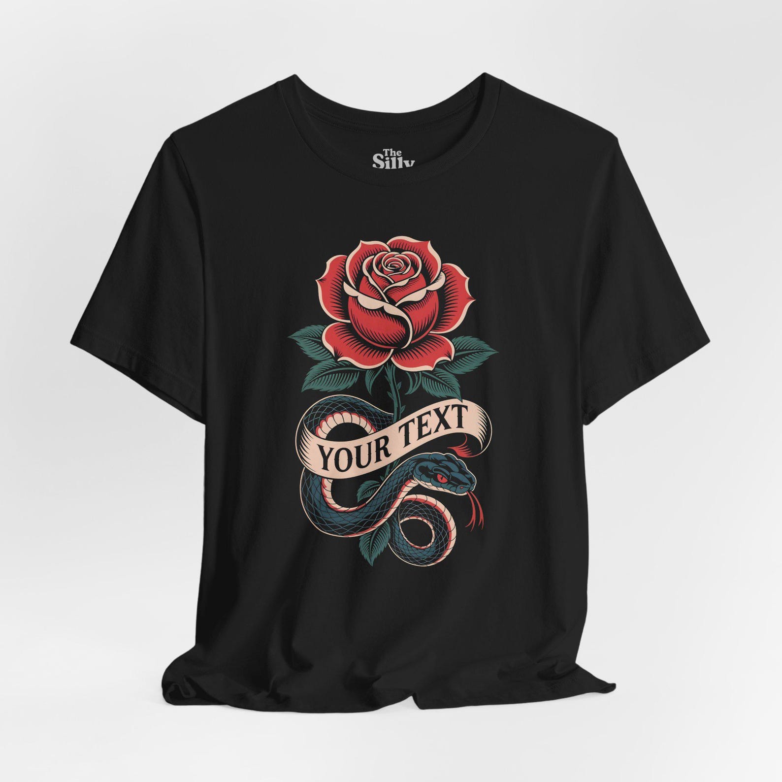 Custom Snake and Rose Tattoo T-Shirt, Gothic Floral Graphic Tee 3XL
