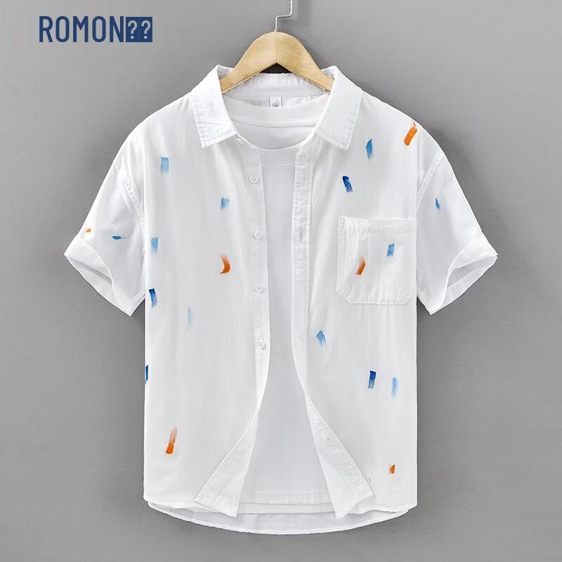ROMON Men s Colorful Floral Short Sleeve Summer Shirt 2XL