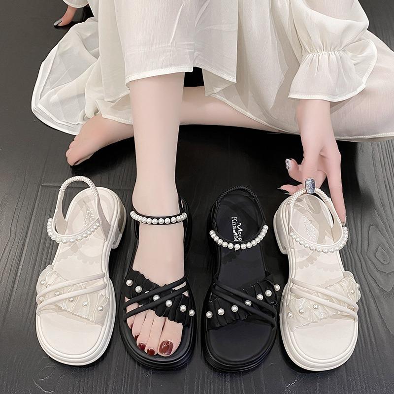 Sandals women's new summer fashion platform shoes pearl outer soft-soled sandals